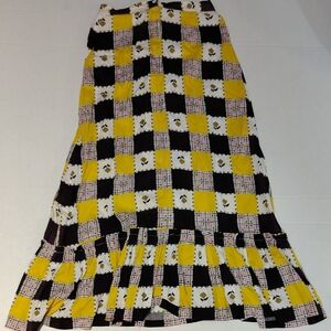 American Vintage Yellow Black White Checked A-Line Maxi Skirt